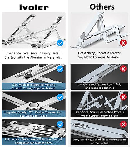 ivoler Laptop Stand, Laptop Holder Riser Computer Tablet Stand, 6 Angles Adjustable Aluminum Ergonomic Foldable Portable Desktop Holder Compatible with 10-15.6” MacBook,iPad, HP, Dell, Lenovo Silver - color: A-Silver