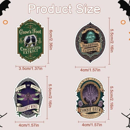 100 Pcs Halloween Potion Label Stickers, Dark Apothecary Decals | Spooky Witch Magic Sticker Pack, for Jar Laptop Water Bottle Scrapbook Craft Party Favor, Vinly, Waterproof - style: Halloween Apothecary Potion