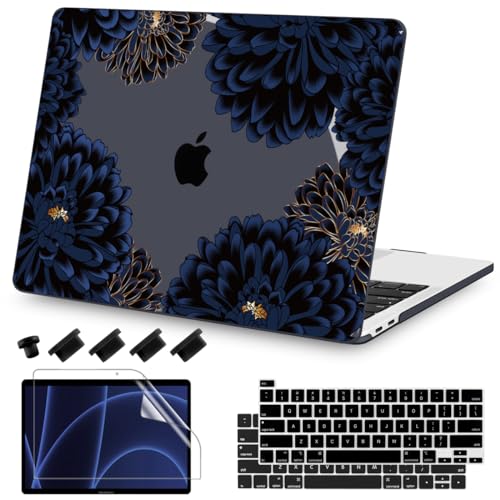 Teryeefi for MacBook Pro 13 inch Case Release 2016-2022, Fits Model A2338 A2251 A2289 A2159 A1989 A1708 A1706, Design Pattern Slim Cover+Keyboard Cover for 13 inch MacBook Pro M2 M1, Chrysanthemums - color: Blue Chrysanthemums