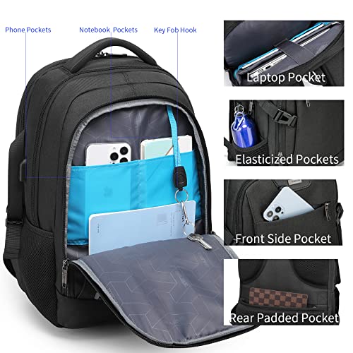 DUSLANG Travel Work Laptop Backpack With USB Charging Charger Port Fits 15.6 Inch Notebook Business Anti Theft College Computer Bag Back Pack for Women Men with Rain Cover - Black