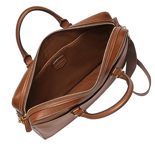 Fossil Men's Haskell or Asher Leather Messenger Briefcase Work Laptop Bag for Men - color: Asher Brown Leather