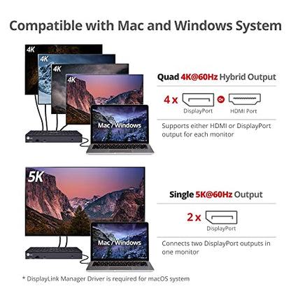 SIIG DisplayLink USB-C Dock, Quad 4K60Hz, 100W PD, 2.5GbE, JU-DK0Q11-S1 | Drive four 4K60 displays through DisplayLink; 100W PD, USB expansion and 2.5GbE support dense professional workstations. - style: Quad 4K Display