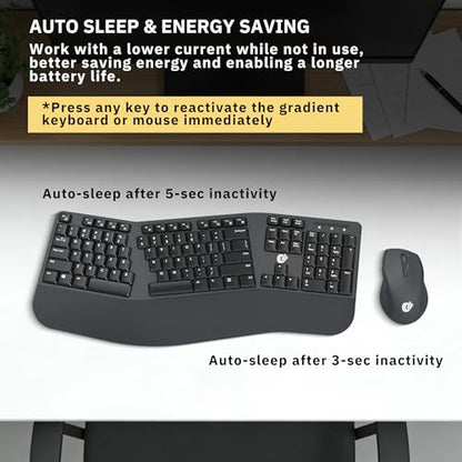 Ergonomic Wireless Keyboard and Mouse Combo, 2.4GHz USB Full Size Keyboard with Wrist Rest and 3 Level DPI Adjustable Wireless Mouse for PC and Laptop Use - Black - color: NK-905 Black