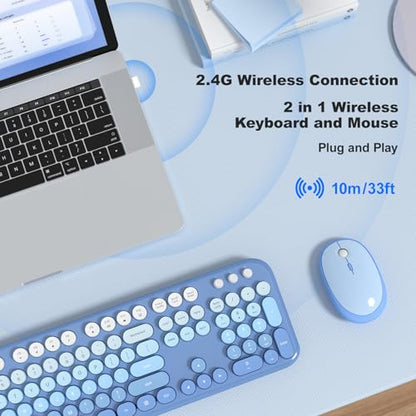 MOFII Wireless Keyboard and Mouse Combo, Full Size 2.4G Retro Round Computer Keyboard and Mouse Set, Plug and Play, for Windows, Computer, Desktop, PC, Notebook - (Blue Gradient) - color: Blue Gradient