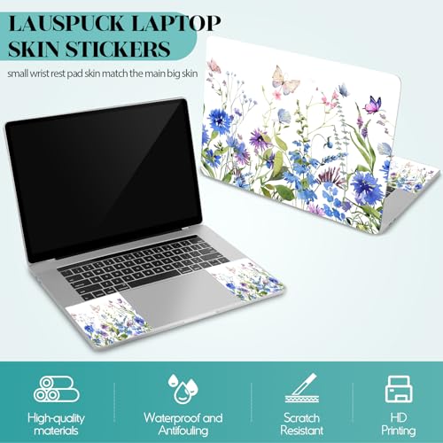 Laptop Skin Sticker Decal, 12" 13" 13.3" 14" 15" 15.4" 15.6 inch Universal Vinyl Notebook Skin Sticker Cover Art Protector Decal with Free 2 Wrist Pads, Beautiful Floral White - color: Beautiful Floral White