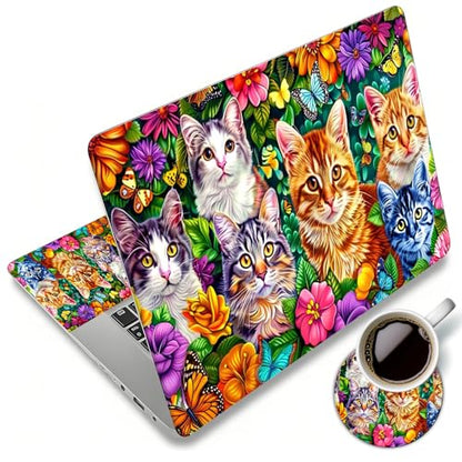 Laptop Skin Sticker Decal 12"-15.6" Universal Laptop/Notebook/Netbook Vinyl - Waterproof Scratch Resistant,Fits HP Dell Lenovo MacBook,2 Free Wrist Pads,Easy Apply & Remove,Colorful Cat - color: Colorful Cat