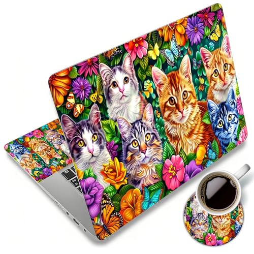Laptop Skin Sticker Decal 12"-15.6" Universal Laptop/Notebook/Netbook Vinyl - Waterproof Scratch Resistant,Fits HP Dell Lenovo MacBook,2 Free Wrist Pads,Easy Apply & Remove,Colorful Cat - color: Colorful Cat