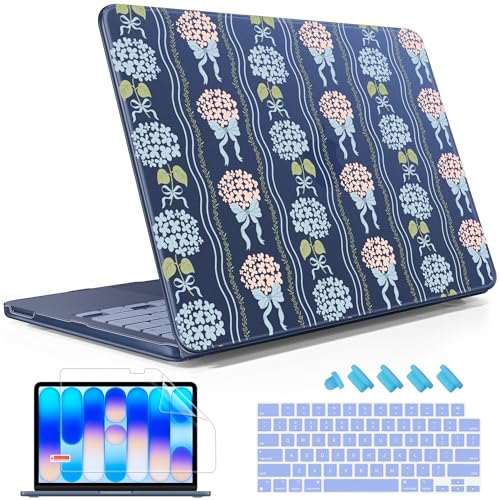 May Chen for MacBook Neo Case 13 inch 2026 | 100% Match Official Color | Pattern Printing, Anti-Crack & Scratch & Fingerprint | Protective Hard Shell Cases Model A3404 - Elegant Flowers Ribbon Bow - color: Elegant flowers ribbon bow