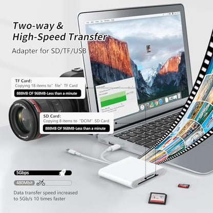 SD Card Reader for iPhone USB C, Sd Card Reader USB C Dual Interface iPhone Sd Card Adapter,Card Reader for Computer Computer/MacBook/Android/Usbc Laptop Sd/Tf/Sim sd Card Reader for Android - size: 2IN2 SD Card Reader