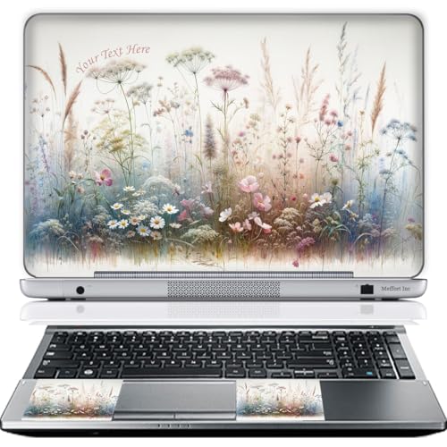 Custom Design Laptop Skin Sticker Cover Art Decal with Wrist Pad, Customize Your Text (13-13.5 Inch, Wild Flowers) - color: 3610, size: 13 - 13.5 Inch