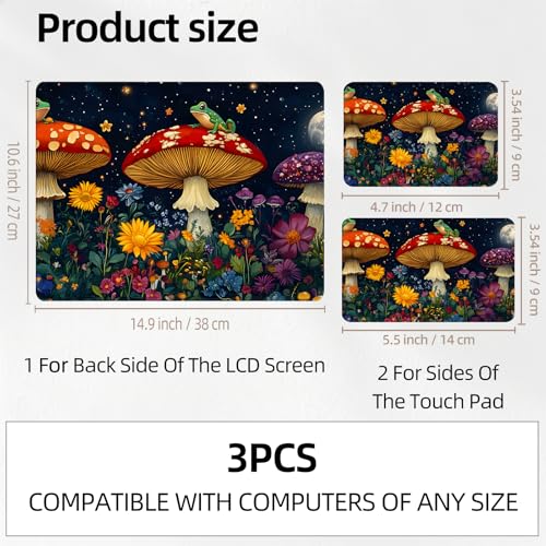 Frogs On Mushrooms Night Universal Laptop Skin Sticker 3PCS, Protective Decal Trim-to-Fit 11.6" 13.3" 14" 15.6" Laptop Vinyl Cover, Removable Anti-Scratch Computer Decal Protector - color: Frogs On Mushrooms Night