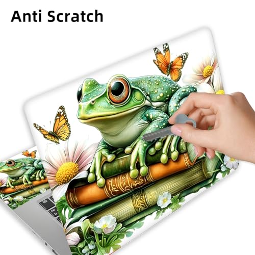 Aesthetic Laptop Skin Cover,12-15.6 Inch Universal Vinyl Sticker Decal,Frog Books Flowers Waterproof Scratch-Resistant Notebook Wrap,Removable Residue-Free Protector - color: Frog Books Flowers