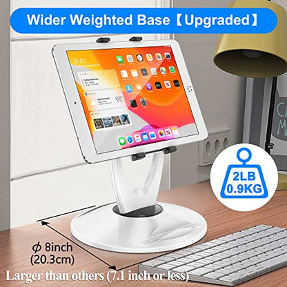 360 Rotating Tablet Stand for POS Kiosk & Desk, Foldable iPad Holder with Phone Organizer Base, Swivel Counter Mount for Retail & Office, Fits iPad Pro 12.9, Air, Mini, All 4-13” Devices - color: White
