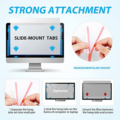 12pcs Privacy Adhesive Screen Tape Strips and 2pcs Plastic Slide Mount Tabs for Computer Monitors with Microfiber Cloth for Easily Installing Privacy Laptop Screen Protector - Replacement Kits - size: 7.09×2.95inch
