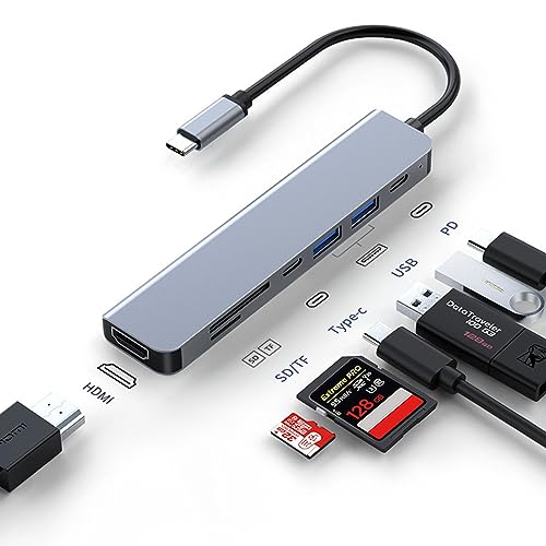 7-in-1 USB-C Hub, USB-C to HDMI Multiport Adapter with SD/MicroSD Card Reader for iPhone/iPad, Compatible with iPhone 15/16/17, MacBook Pro/Air, Chromebook, Samsung Galaxy 25, Dell XPS and More