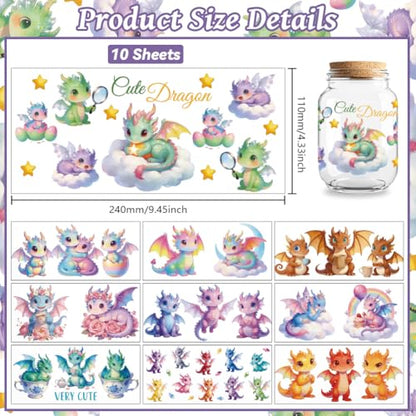 Peacoblue UV DTF Cup Wraps Transfer Stickers Cute Dragon Animal Pattern, 10 Sheets Waterproof Custom Vinyl Transfer Sticker 16oz Coffee Glass Cup Tumbler Bottle Mug Decals for Men Women - style: Cute Dragon Animal