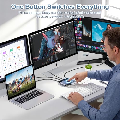 USB 3.0 Switch, 4 Computers Sharing 4 USB Devices, One-Button Switcher | For Keyboard Mouse Printer Scanner, USB Peripheral Sharing Hub for PC Laptop with 2 USB 3.0 Cables, Aluminum Alloy Case - style: For 4 PCs
