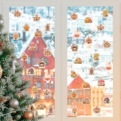 Haooryx Gingerbread House Sticker Rolls - 1000 Pcs Christmas Theme Gingerbread House Stickers with 16 Sweet Designs Fade-resistant Waterproof Gossy Decors for Festival Gift Party Supplies Water Bottle - style: Christmas Gingerbread House