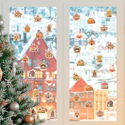 Haooryx Gingerbread House Sticker Rolls - 1000 Pcs Christmas Theme Gingerbread House Stickers with 16 Sweet Designs Fade-resistant Waterproof Gossy Decors for Festival Gift Party Supplies Water Bottle - style: Christmas Gingerbread House