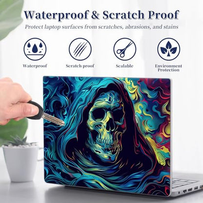 Universal Laptop Protective Skin,Trim-to-Fit Vinyl Sticker for 13–16 Inch Laptop,MacBook,Tablet & Notebook,Scratch-Proof Waterproof Cover,Colorful Hooded Skull - color: Colorful Hooded Skull