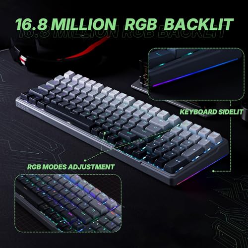 E-YOOSO Z-99 96% Tri-Mode Wireless Gasket Keyboard, Hot-Swap RGB | Pre-lubed linear switches, 15 RGB modes, macro recording, music rhythm, durable PBT keycaps, 99-key layout. - color: Gray