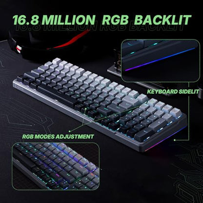 E-YOOSO Z-99 96% Tri-Mode Wireless Gasket Keyboard, Hot-Swap RGB | Pre-lubed linear switches, 15 RGB modes, macro recording, music rhythm, durable PBT keycaps, 99-key layout. - color: Gray