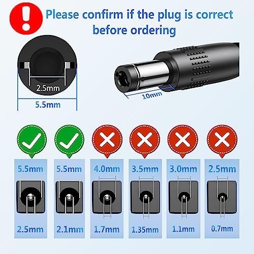 5V 2A Power Supply Adapter 10W AC/DC Wall Charger Extension Power Cord Replacement with 5.5x2.5mm/2.1mm Plug, 5 Volt 2Amp Power Adapter Transformer Cable [10ft]