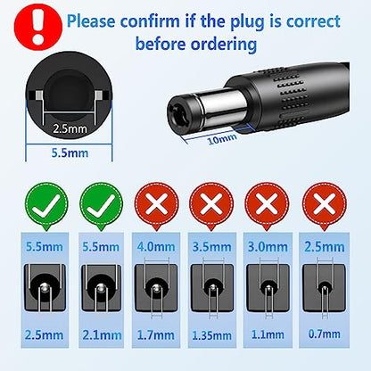 5V 2A Power Supply Adapter 10W AC/DC Wall Charger Extension Power Cord Replacement with 5.5x2.5mm/2.1mm Plug, 5 Volt 2Amp Power Adapter Transformer Cable [10ft]