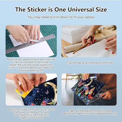Universal Laptop Skin Sticker with 2 Wrist Pad Skins, Waterproof Scratch Resistant Vinyl Laptop Cover Decal, Cut to Fit for 11–15.6 Inch MacBook HP Dell Lenovo, Floral Butterfly Moon Mushroom - color: Floral Butterfly Moon Mushroom