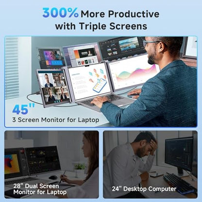 Laptop Screen Extender, 15" Triple Monitor for 15-17.3" Laptops | Portable 1080P IPS FHD display, plug & play via HDMI/USB-A, compatible with Mac/Windows/Chrome/Android,gray - color: Grey