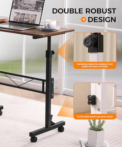 Standing Desk Adjustable Height, Mobile Stand Up Desks with Wheels Small Computer Desks Rolling Desk, Portable Laptop Desks Rustic Standing Table Sit Stand Home Office Desks 16"x31.5" Height 27"-43.5" - color: Rustic