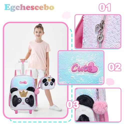Kids Rolling Cats Backpack for Girls Plush Trolley Suitcases Luggage Travel with Wheels Bookbag Wheeled 17" 3PCS Roller Backpacks Set Toddler Back Pack School Bags for Elementary Pink - color: 5315-maomi-pink
