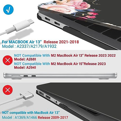 IBENZER Compatible with New MacBook Air 13 inch case 2022 2021 2020 M1 A2337 A2179 A1932, Hard Shell Case&Keyboard Cover&Screen Film for Mac Air 13 with Touch ID (2018-2022), Peony, AT13-CFL+2 - color: Peony