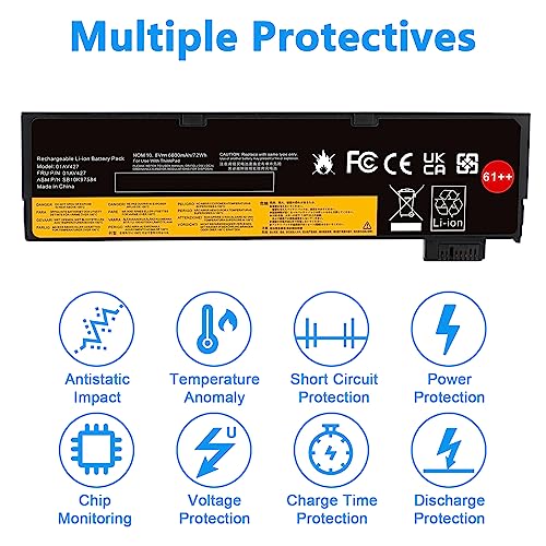 61++ 72Wh 01AV422 01AV423 01AV425 01AV427 01AV428 01AV490 01AV492 Battery for Lenovo ThinkPad T480 T470 P51S P52S T570 T580 A485 A475 TP25 P51S P52S Series SB10K97584 SB10K97585 X50M08812 4X50M08812 - size: 8.2*2.6*1inch 01AV427