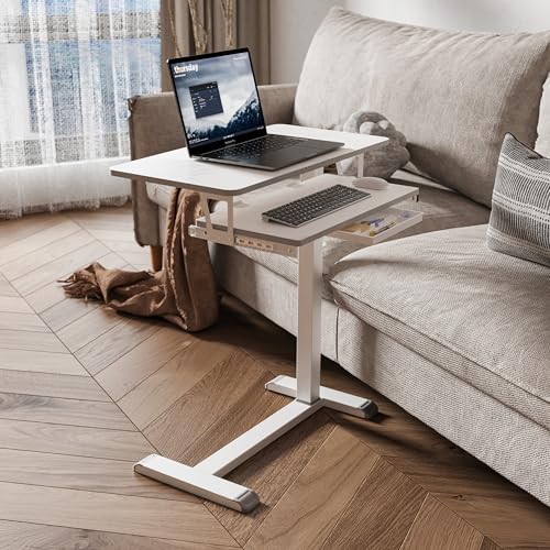ETHU Overbed Table with Wheels, Medical Table with Drawer, Hospital Bed Table, Workstation Desk, Adjustable Overbed Bedside Rolling Laptop Desk, Marble White - color: Marble White