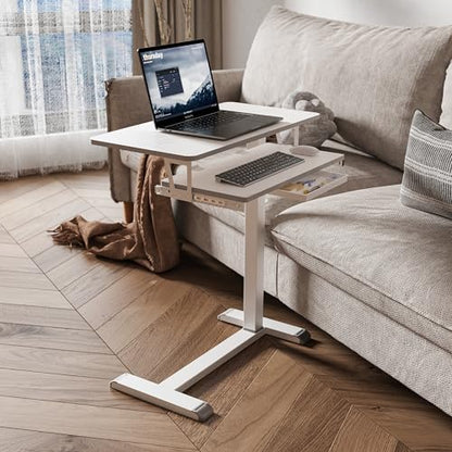 ETHU Overbed Table with Wheels, Medical Table with Drawer, Hospital Bed Table, Workstation Desk, Adjustable Overbed Bedside Rolling Laptop Desk, Marble White - color: Marble White