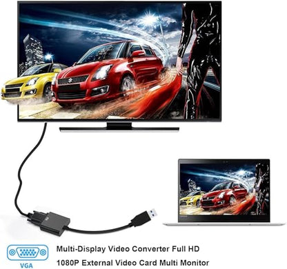 USB to VGA Adapter, USB3.0/2.0 to VGA Adapter Multi-Display Video Converter Full HD 1080P External Video Card Multi Monitor, Desktop, Laptop, HDTV, Monitor, Projector (Windows 10/8.1/8/7)