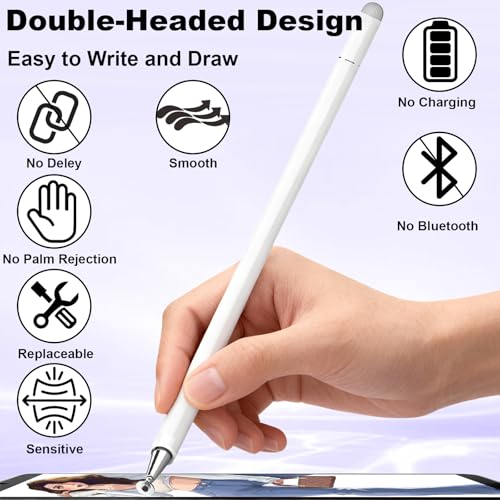 Stylus Pen for Echo Show 15/21 Inch with Holder Mount, 3 in 1 Magnetic Capacitive Stylus with Fiber Mesh Tip and Disc Tip, Compatible with All Capacitive Touchscreens - color: White