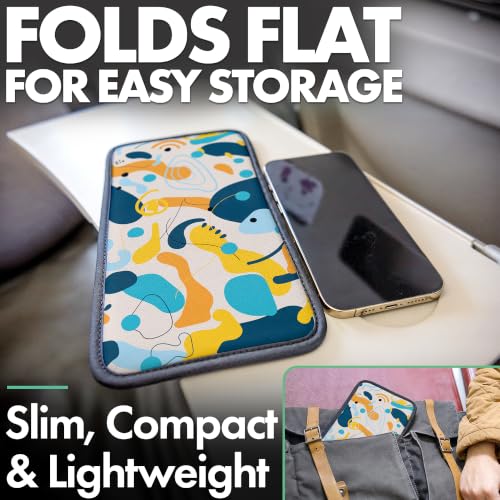 Airplane Phone Holder - Foldable Phone Stand for Plane Travel | Aluminum Build, 9 x 5 in. Boho Blue, Tabletop Mount Desk, Plane Tray Seat back, Treadmill, Fits iPhone Cell Phone - color: Boho Blue, size: Large