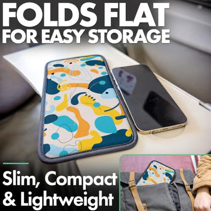 Airplane Phone Holder - Foldable Phone Stand for Plane Travel | Aluminum Build, 9 x 5 in. Boho Blue, Tabletop Mount Desk, Plane Tray Seat back, Treadmill, Fits iPhone Cell Phone - color: Boho Blue, size: Large