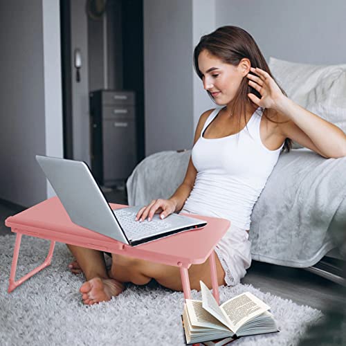 Laptop Bed Desk for Couch, 5-Angle Adjustable Laptop Bed Table for Adults | Foldable Lap Desk for Adults with Cup Holder, Bed Desk for Laptop and Writing,Working,Eating,Bed Tray Table for Laptop, Pink