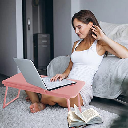Laptop Bed Desk for Couch, 5-Angle Adjustable Laptop Bed Table for Adults | Foldable Lap Desk for Adults with Cup Holder, Bed Desk for Laptop and Writing,Working,Eating,Bed Tray Table for Laptop, Pink