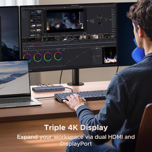 UGREEN 12-in-1 USB C Docking Station, Triple 4K, 2HDMI+DP, Revodok Pro 3121 | 2x10Gbps USB C, 2xUSB-A 2.0, 100W PD, SD/TF 3.0, 1000Mbps Ethernet, 3.5mm Audio, Revodok Pro USB-C Hub Multiple Adapter