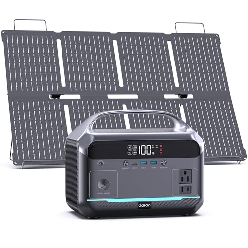 DARAN Portable Power Station 600W with Solar Panel, 288Wh LiFePO4 Battery Solar Generator, 2h Fast Charging Compact Lightweight Power Station for Outdoor Camping, Emergency, RV