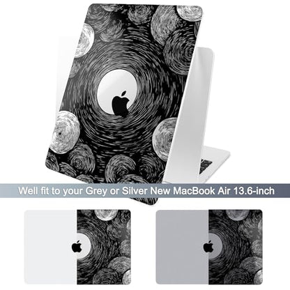 Batianda AstroGrid Case for MacBook Air 13.6" M2-M5 Chip, Galaxy Swirl | 4-in-1 set with black galaxy swirl design, lightweight slim hard shell protection for students, creators and space lovers - color: Abstract Lines