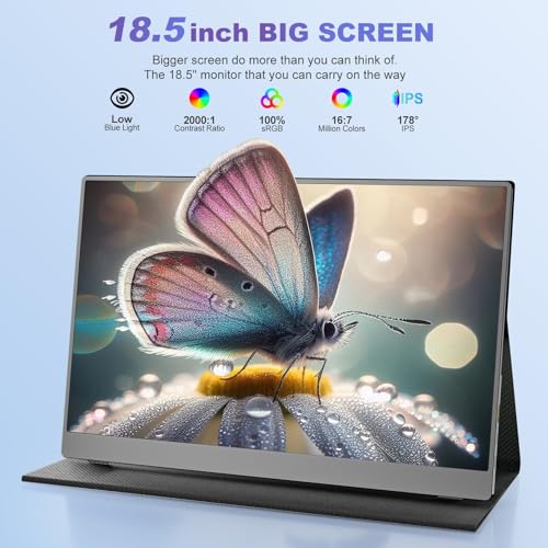 18.5 Inch Portable Monitor for Laptop, FHD USB-C HDMI 1080P 100% sRGB | Travel Monitors for Laptop, Portable Computer IPS Display w/VESA, External Monitor Portable Screen w/Smart Cover & Speakers - size: Portable Monitor 18.5