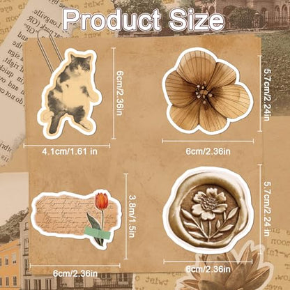 Vintage Aesthetic Stickers for Adults - 50 Pcs Retro Waterproof Scrapbook Stickers, Flower Butterfly Vinyl Water Bottle Decals for Daily Planner Journaling Laptop - style: Vintage