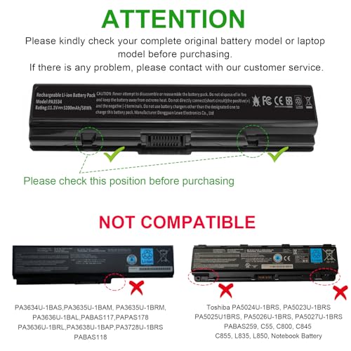 TREE.NB Laptop Battery for Toshiba PA3534U-1BRS Toshiba Satellite A200 A205 L201 L202 L203 L205 L300 L300D L305 L305D 11.1V 5200mAh Black - size: 7.36x1.75x1.27inch PA3534
