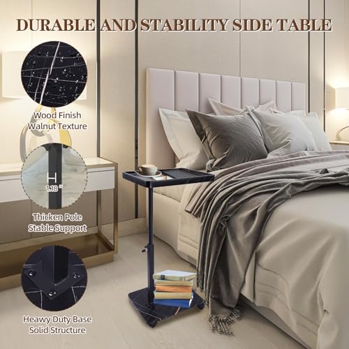 C Table Side Table End Table Adjustable Height，C Shaped End for Couch，Snack Tables,360°Swivel TV Tray Sofa Table， For Small Spaces，Side Tables living room and bedroom for Sofa, Bed,Chair(black) - color: Black