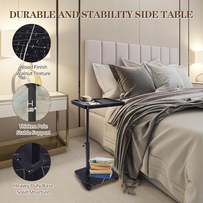 C Table Side Table End Table Adjustable Height，C Shaped End for Couch，Snack Tables,360°Swivel TV Tray Sofa Table， For Small Spaces，Side Tables living room and bedroom for Sofa, Bed,Chair(black) - color: Black